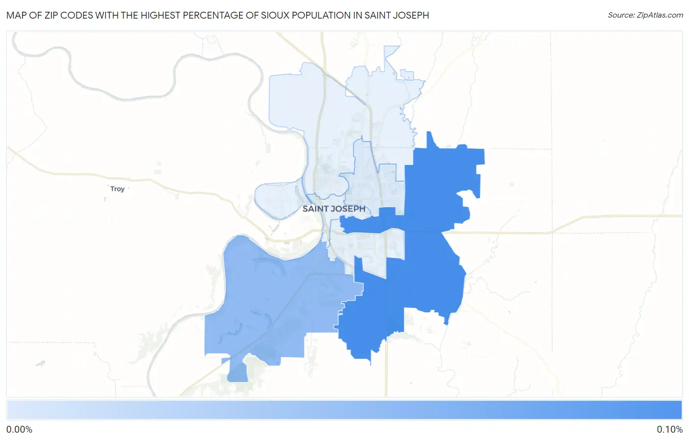Zip Codes with the Highest Percentage of Sioux Population in Saint Joseph Map