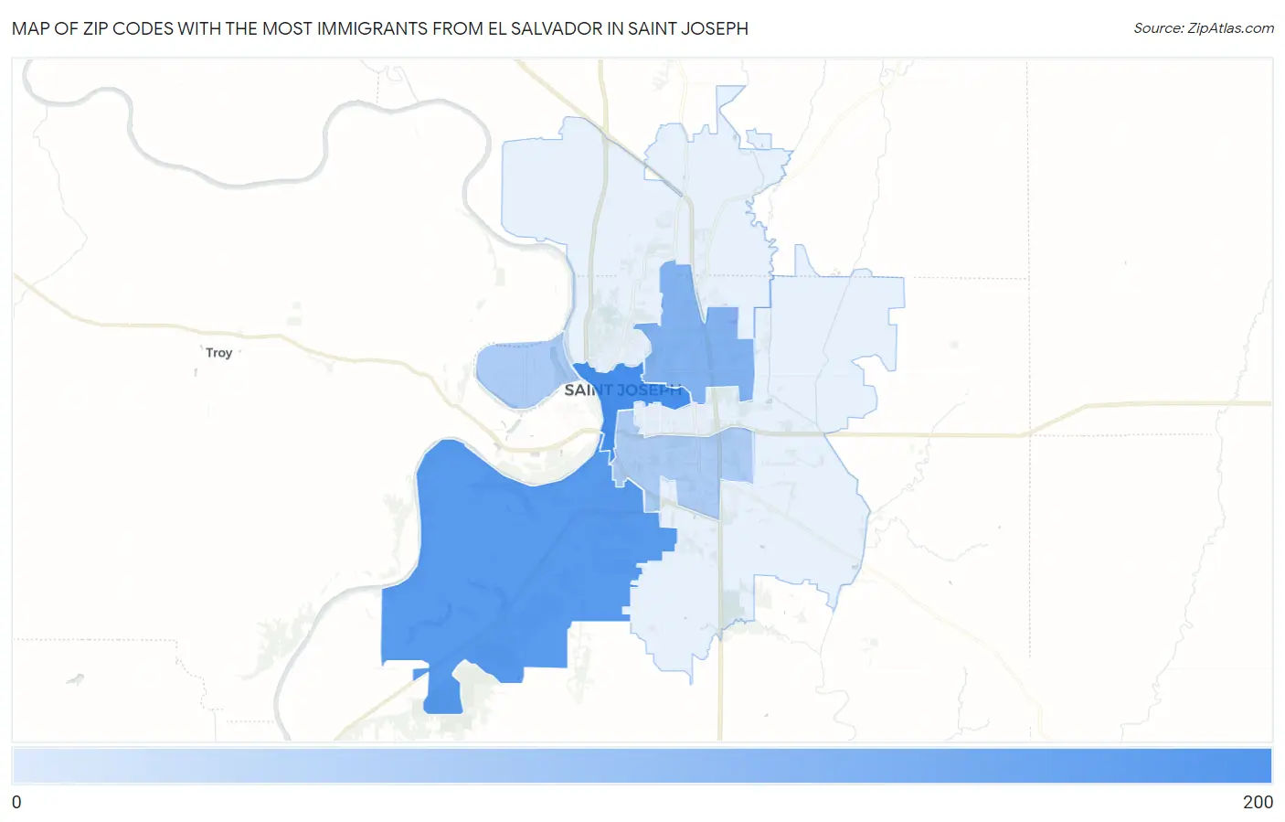 Zip Codes with the Most Immigrants from El Salvador in Saint Joseph Map