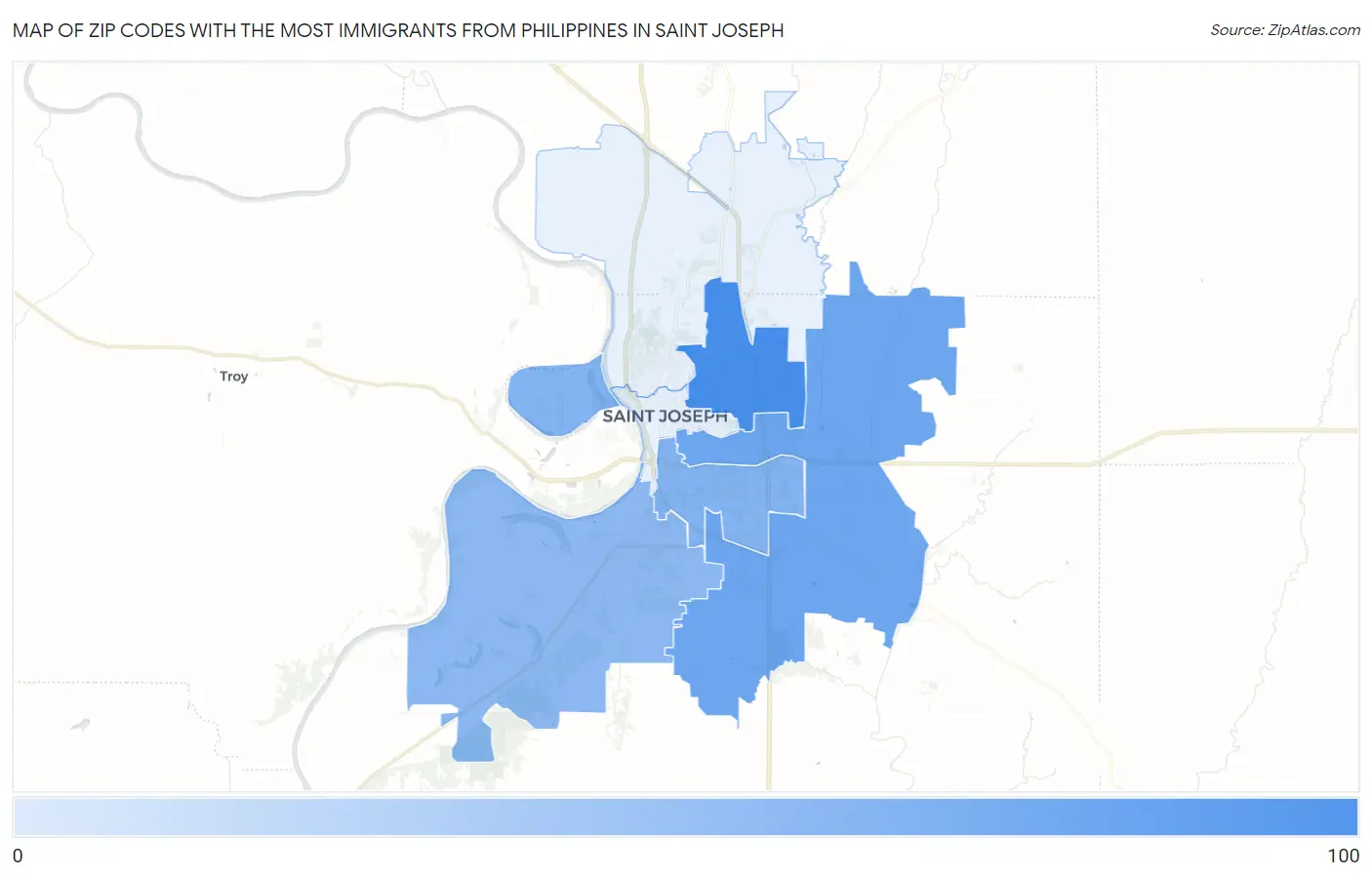 Zip Codes with the Most Immigrants from Philippines in Saint Joseph Map