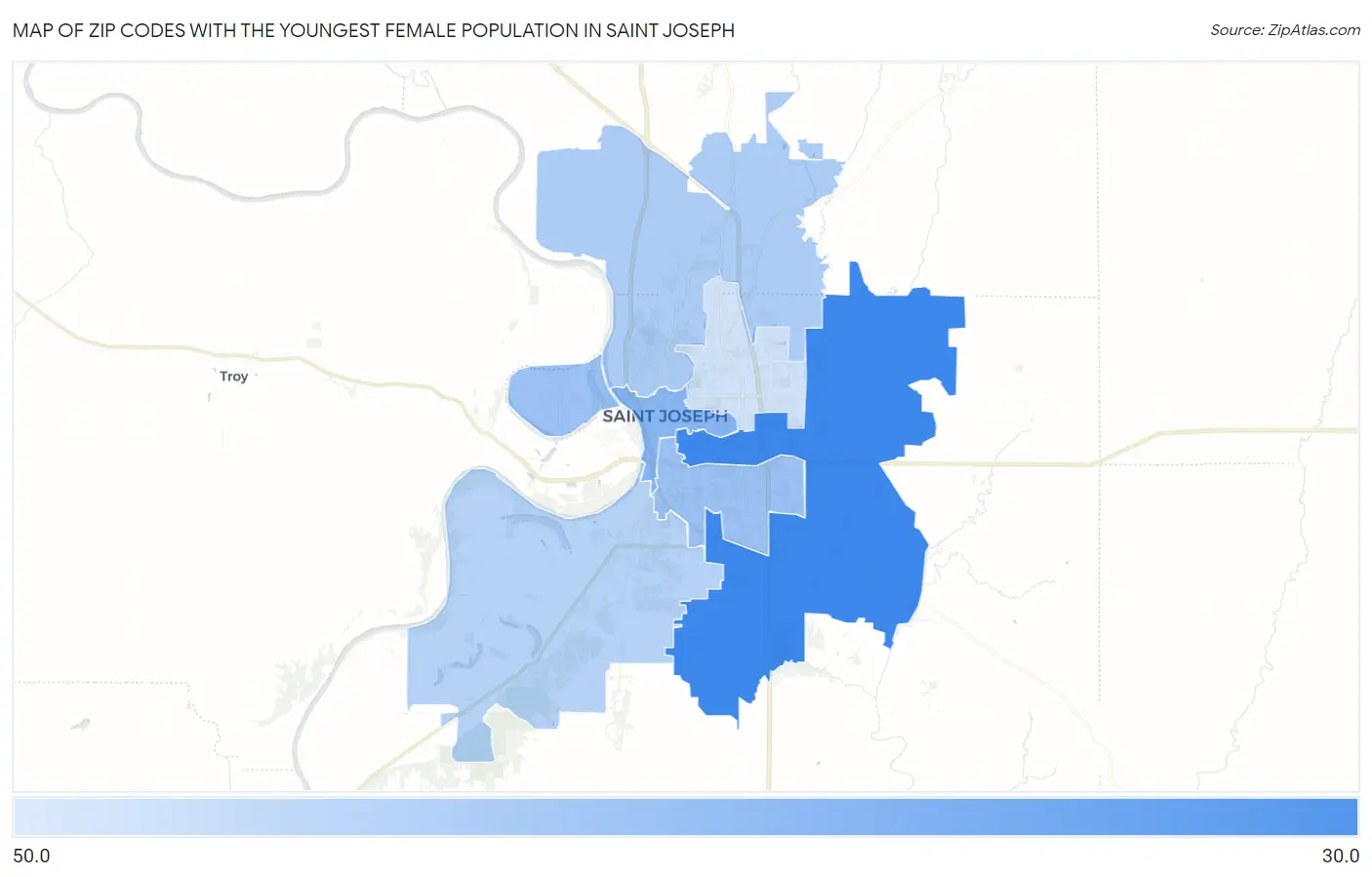 Zip Codes with the Youngest Female Population in Saint Joseph Map