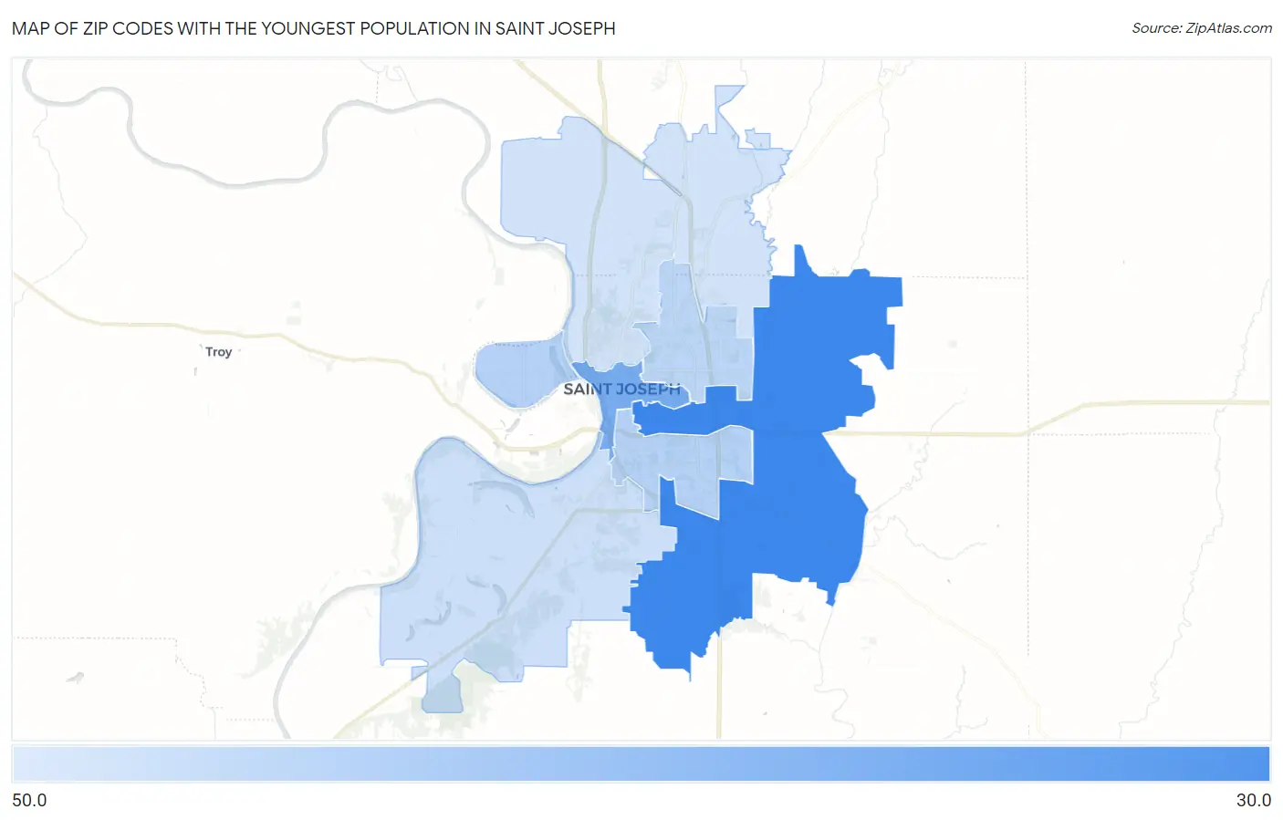 Zip Codes with the Youngest Population in Saint Joseph Map