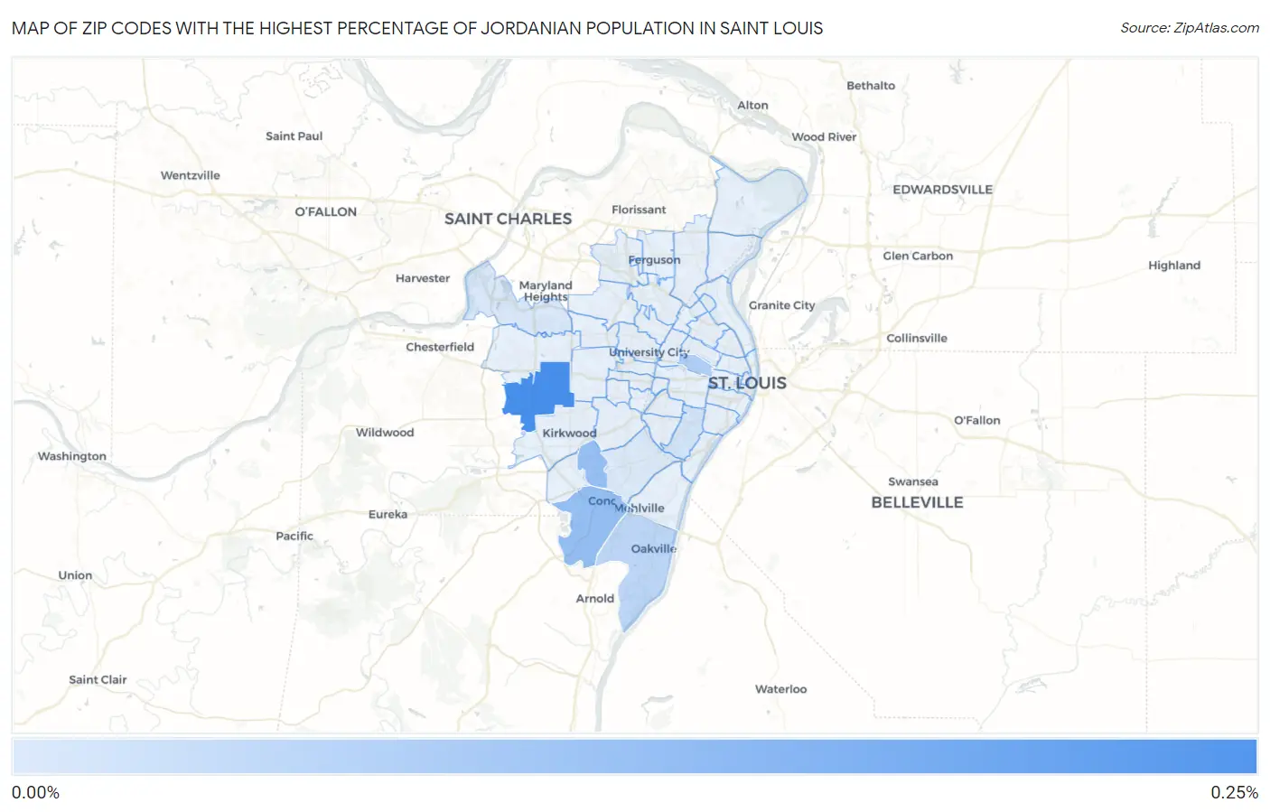 Zip Codes with the Highest Percentage of Jordanian Population in Saint Louis Map