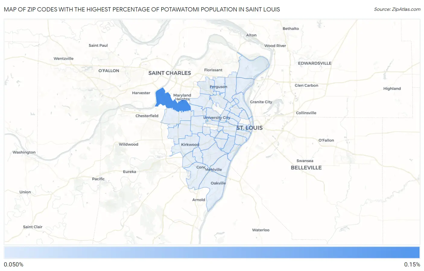 Zip Codes with the Highest Percentage of Potawatomi Population in Saint Louis Map