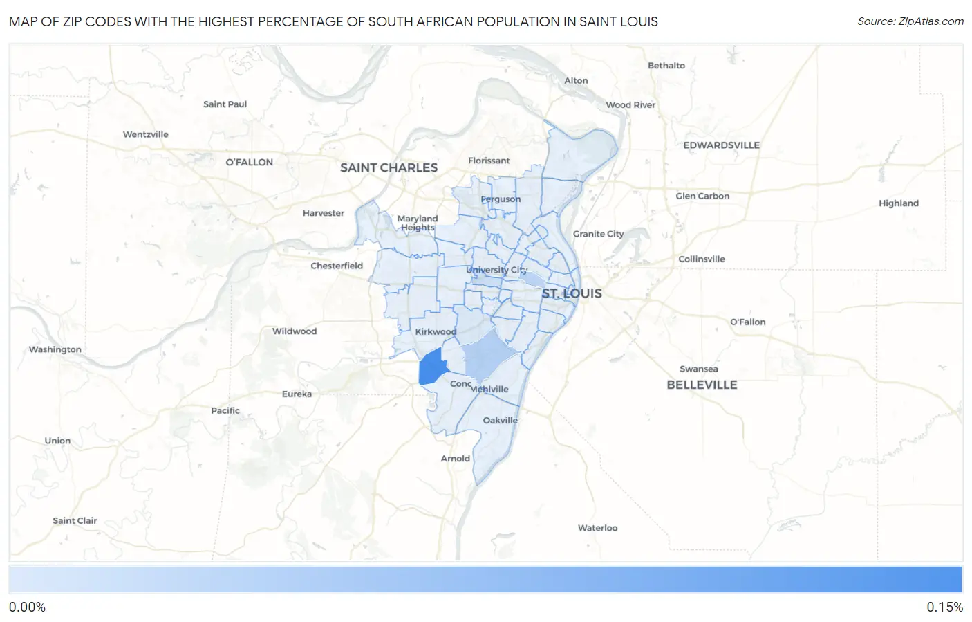 Zip Codes with the Highest Percentage of South African Population in Saint Louis Map