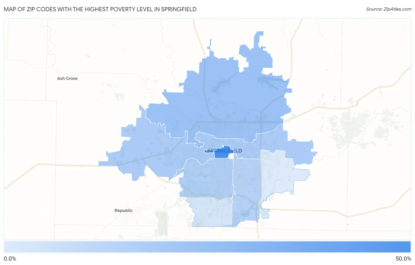 Zip Codes with the Highest Poverty Level in Springfield Map