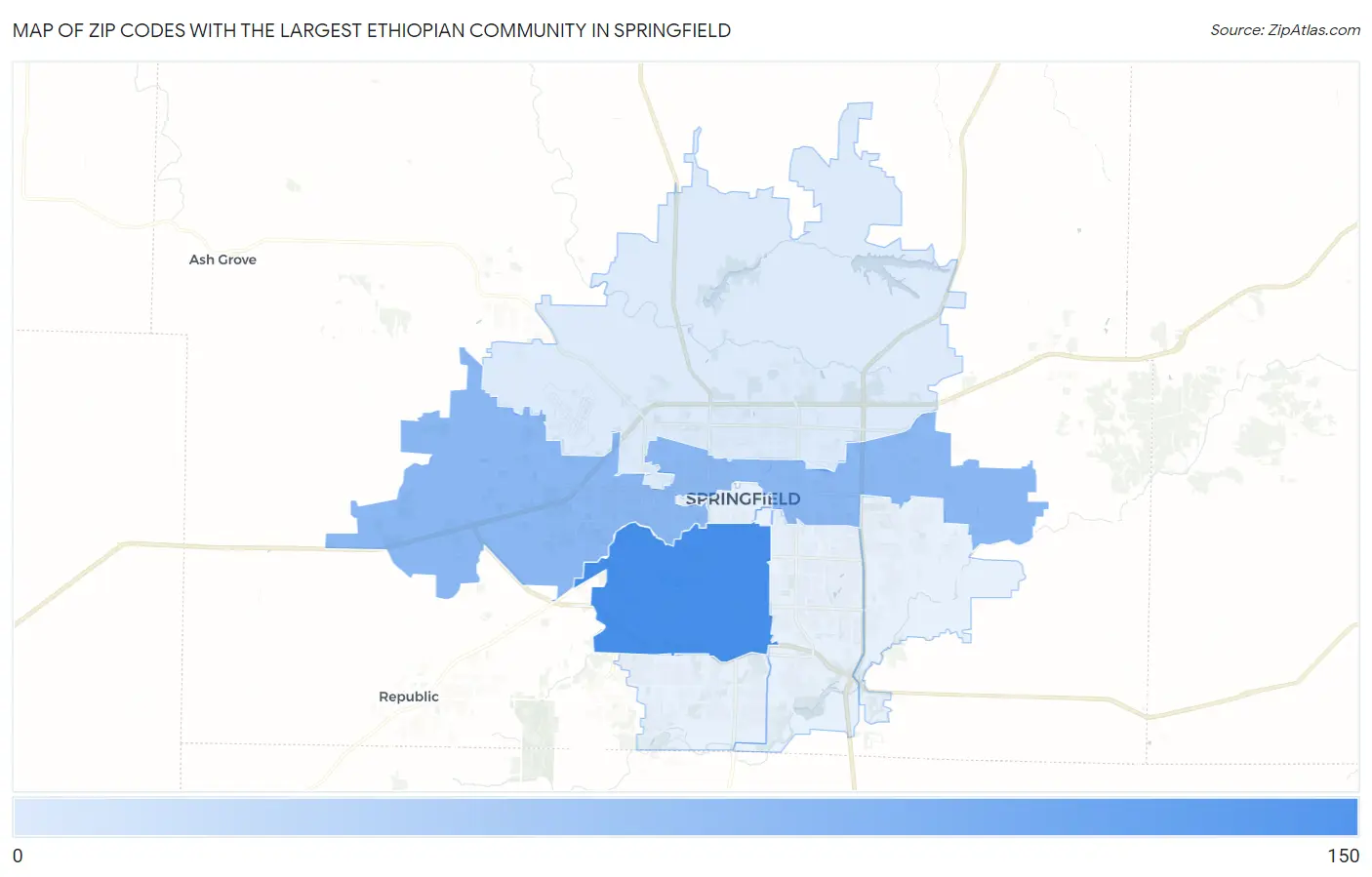 Zip Codes with the Largest Ethiopian Community in Springfield Map