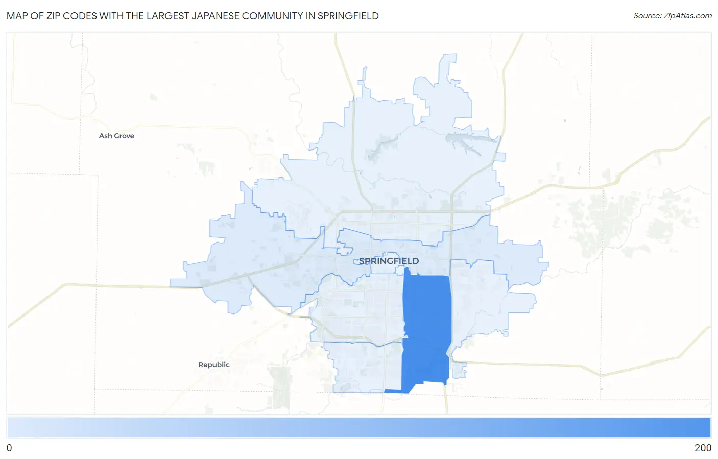 Zip Codes with the Largest Japanese Community in Springfield Map