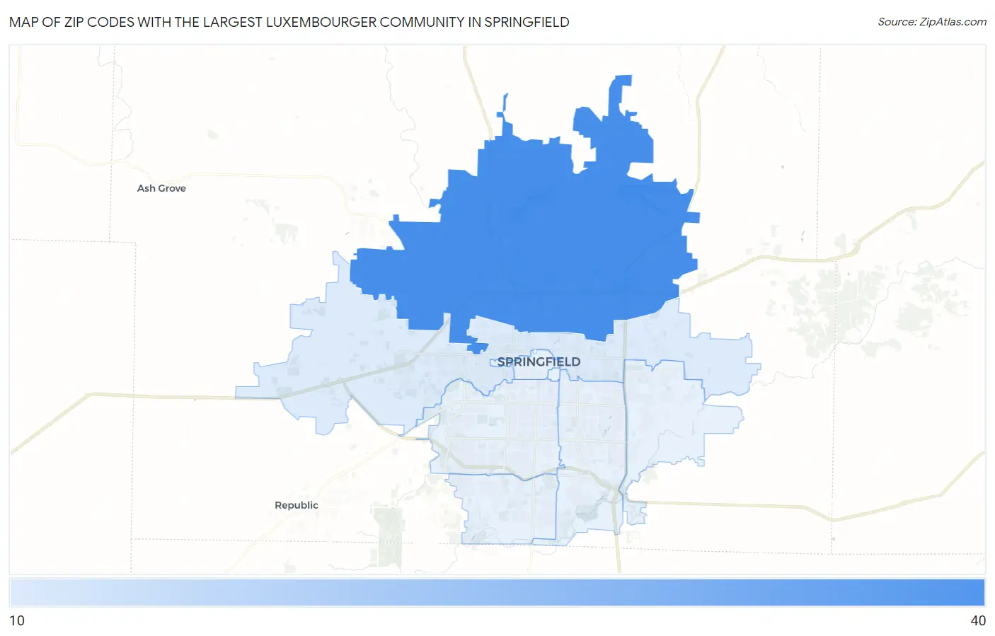 Zip Codes with the Largest Luxembourger Community in Springfield Map
