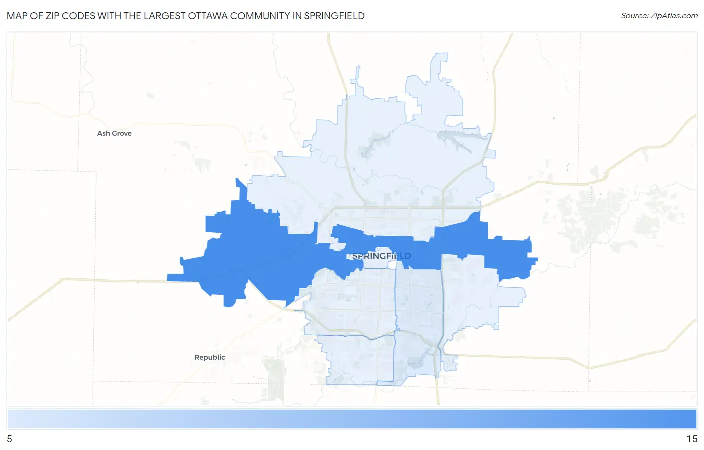 Zip Codes with the Largest Ottawa Community in Springfield Map