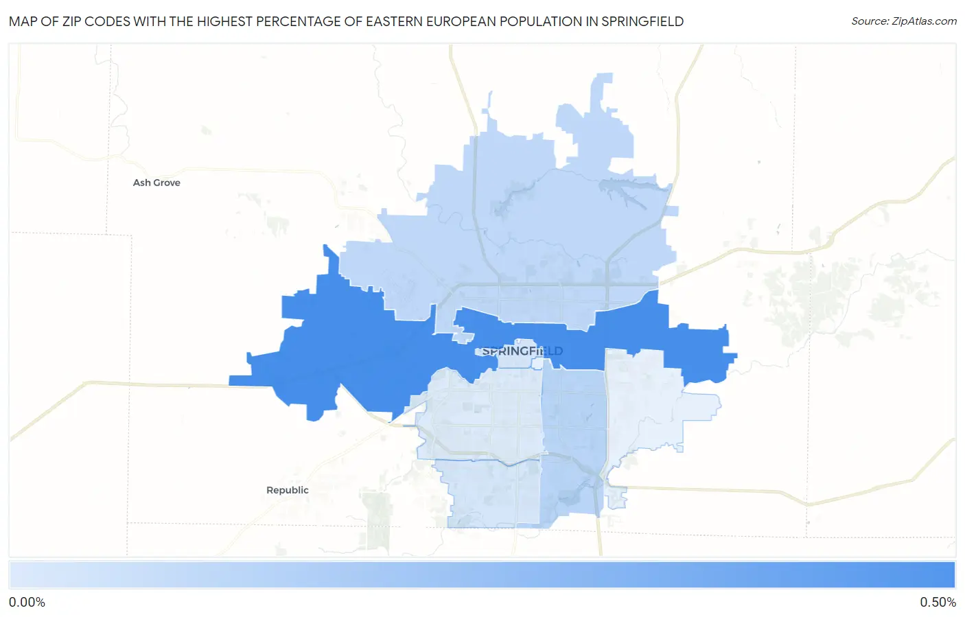 Zip Codes with the Highest Percentage of Eastern European Population in Springfield Map