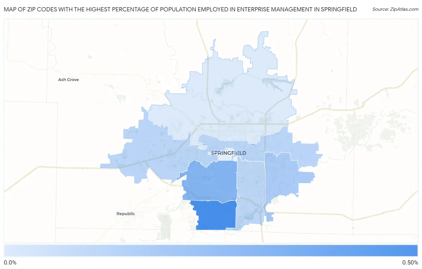 Zip Codes with the Highest Percentage of Population Employed in Enterprise Management in Springfield Map