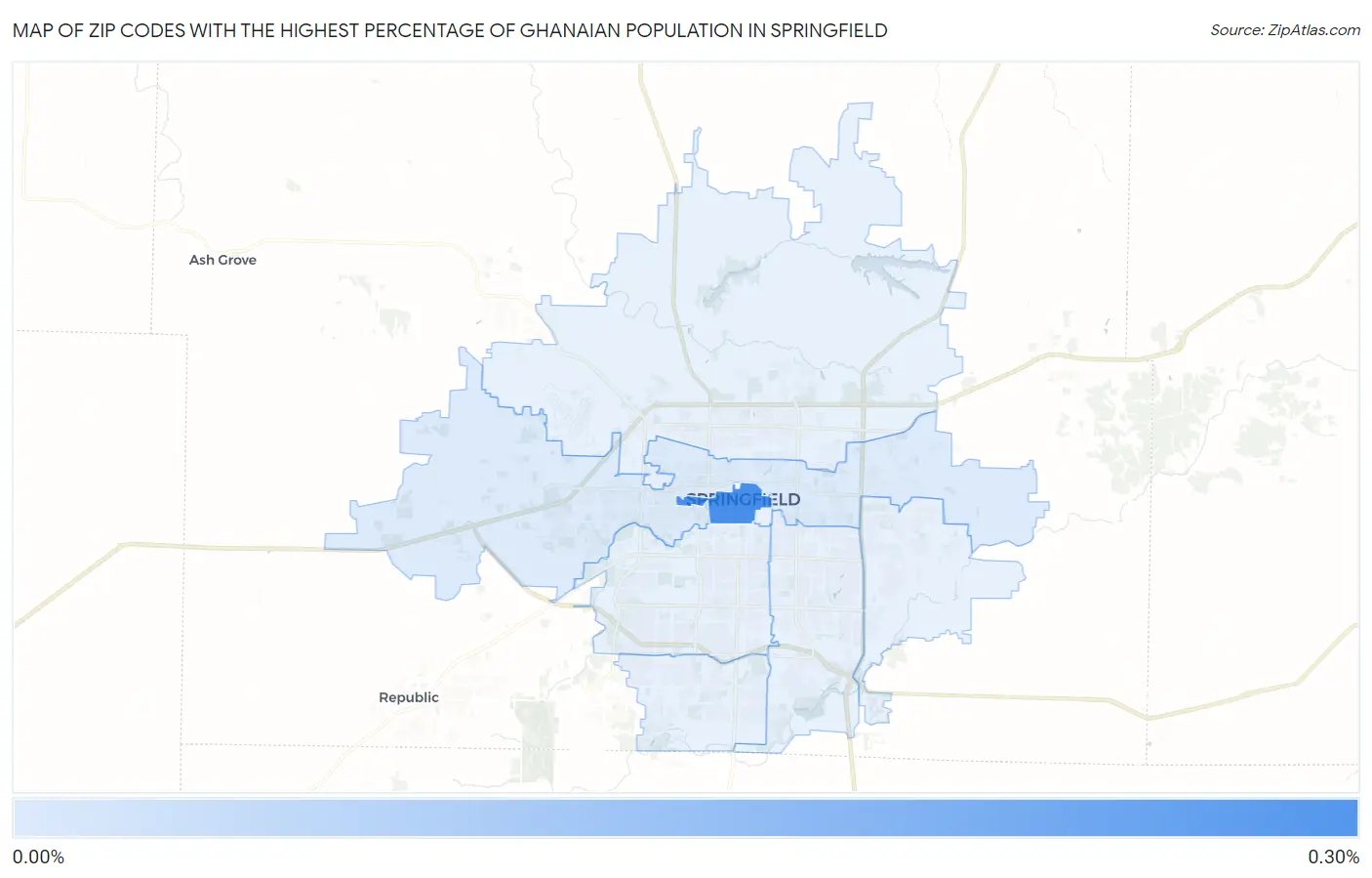 Zip Codes with the Highest Percentage of Ghanaian Population in Springfield Map