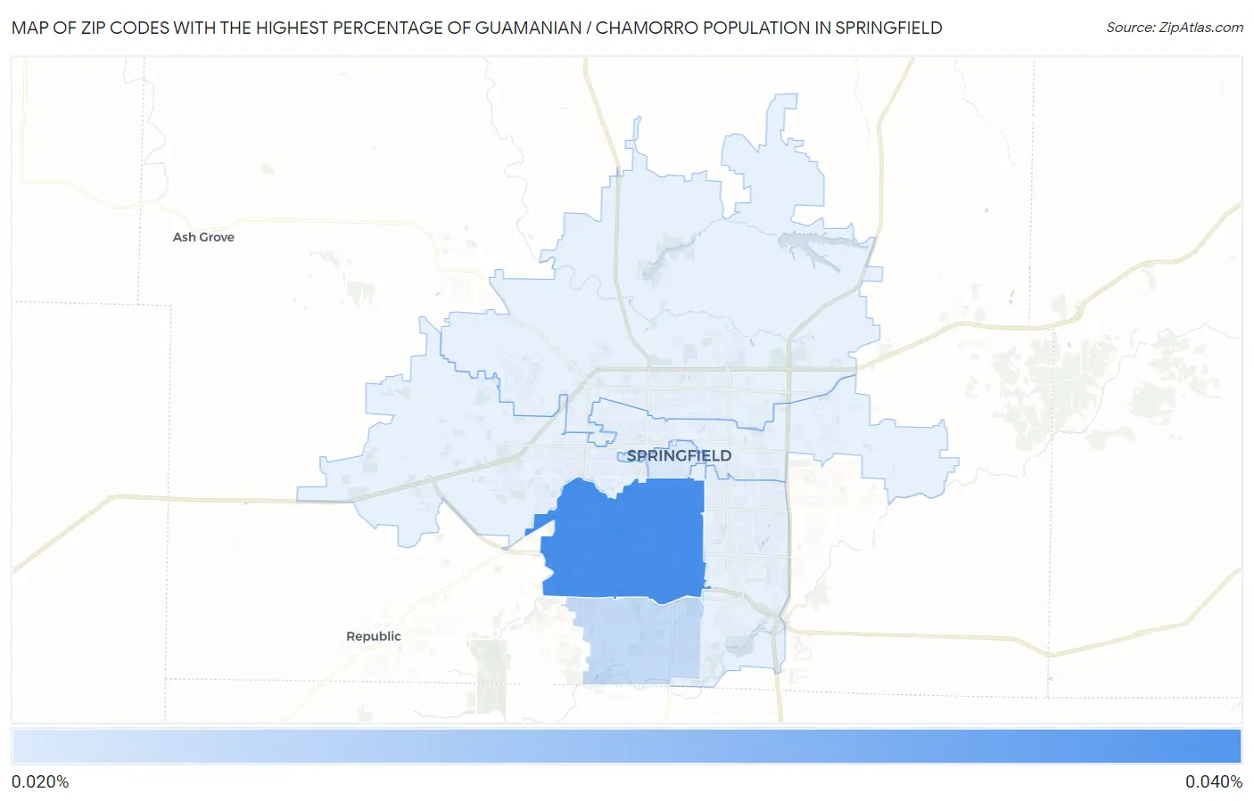 Zip Codes with the Highest Percentage of Guamanian / Chamorro Population in Springfield Map