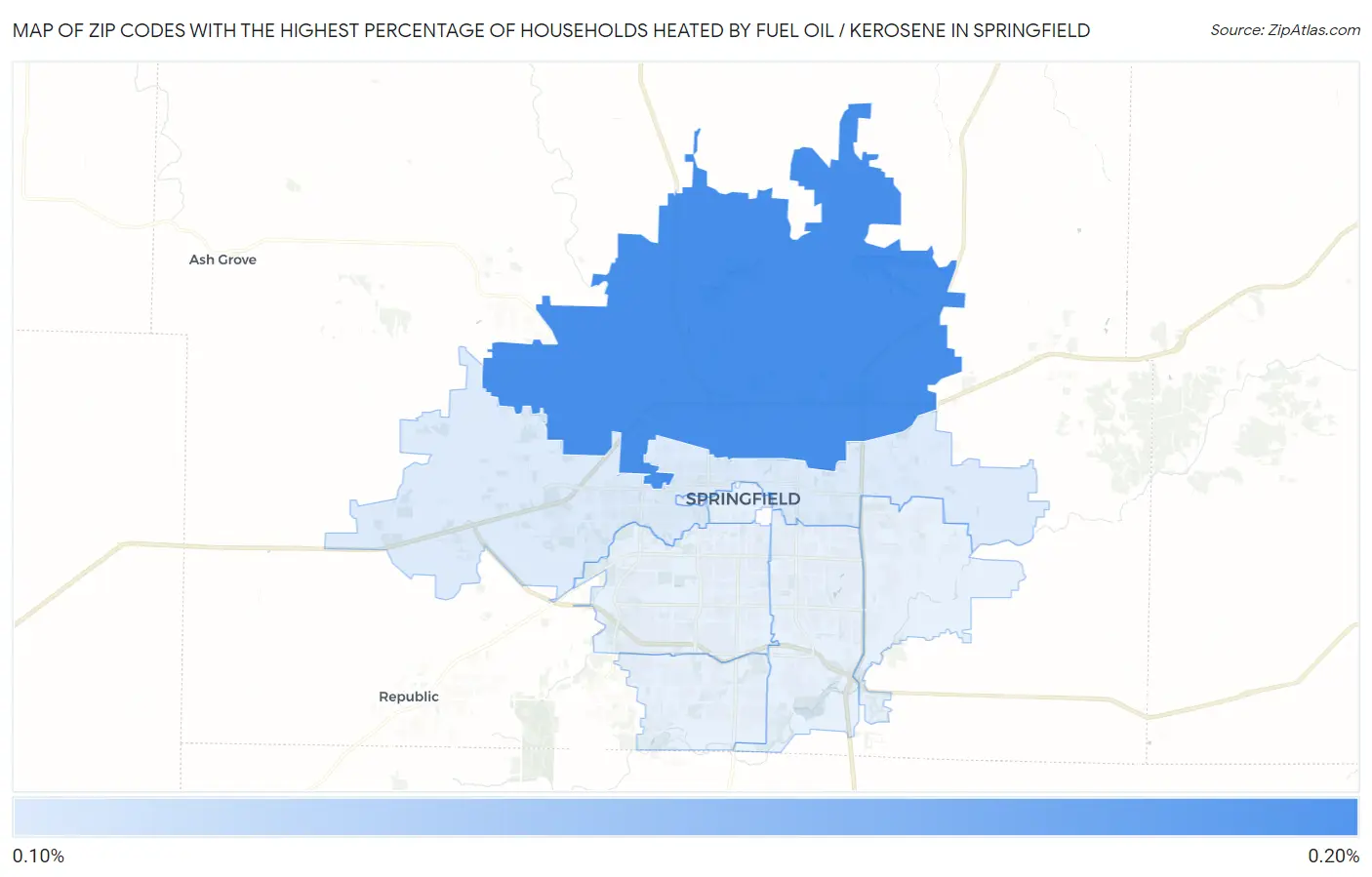 Zip Codes with the Highest Percentage of Households Heated by Fuel Oil / Kerosene in Springfield Map