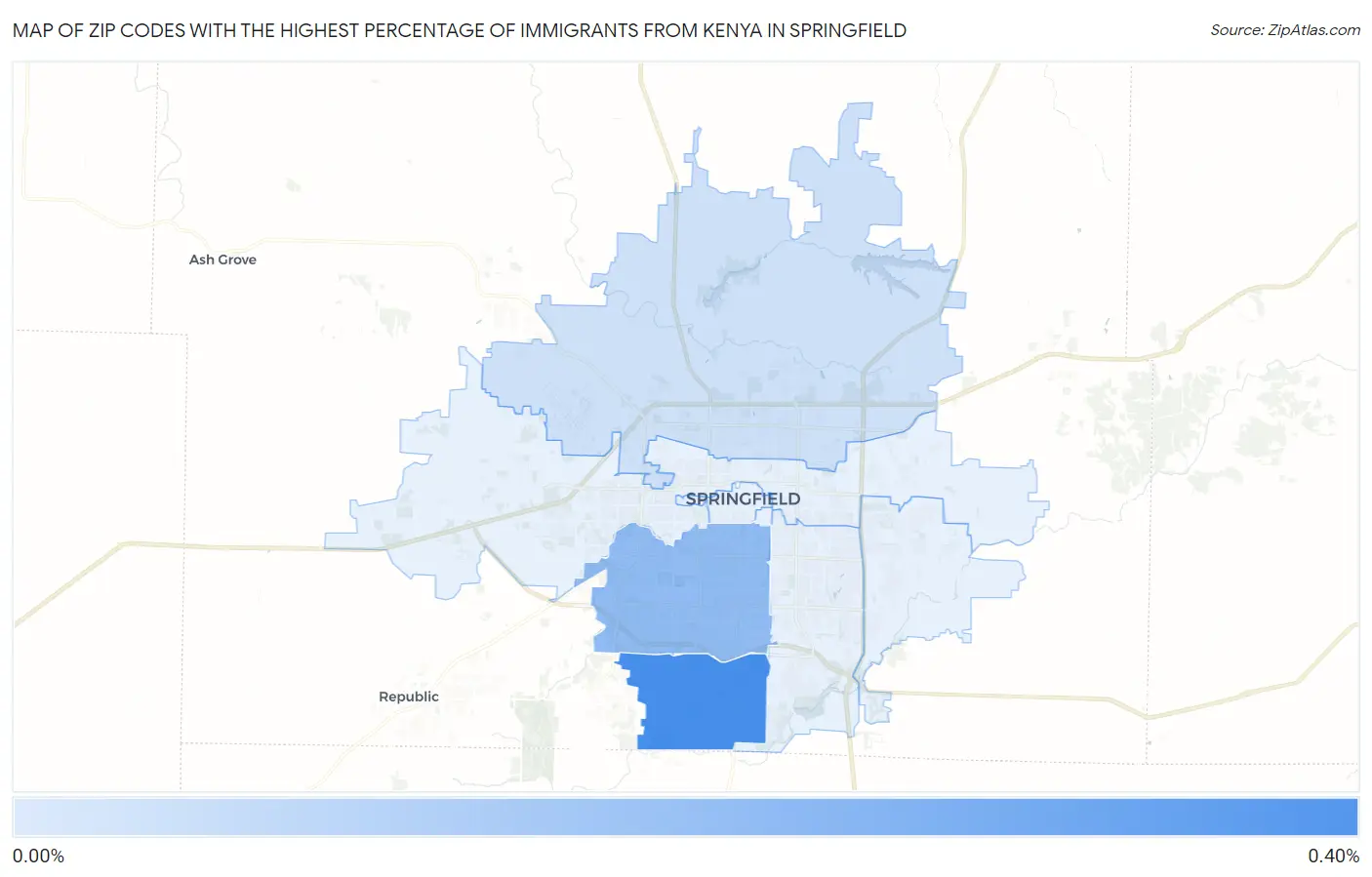 Zip Codes with the Highest Percentage of Immigrants from Kenya in Springfield Map