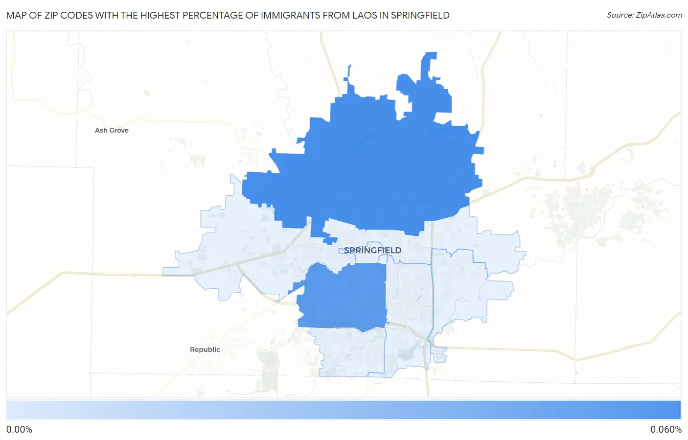 Zip Codes with the Highest Percentage of Immigrants from Laos in Springfield Map