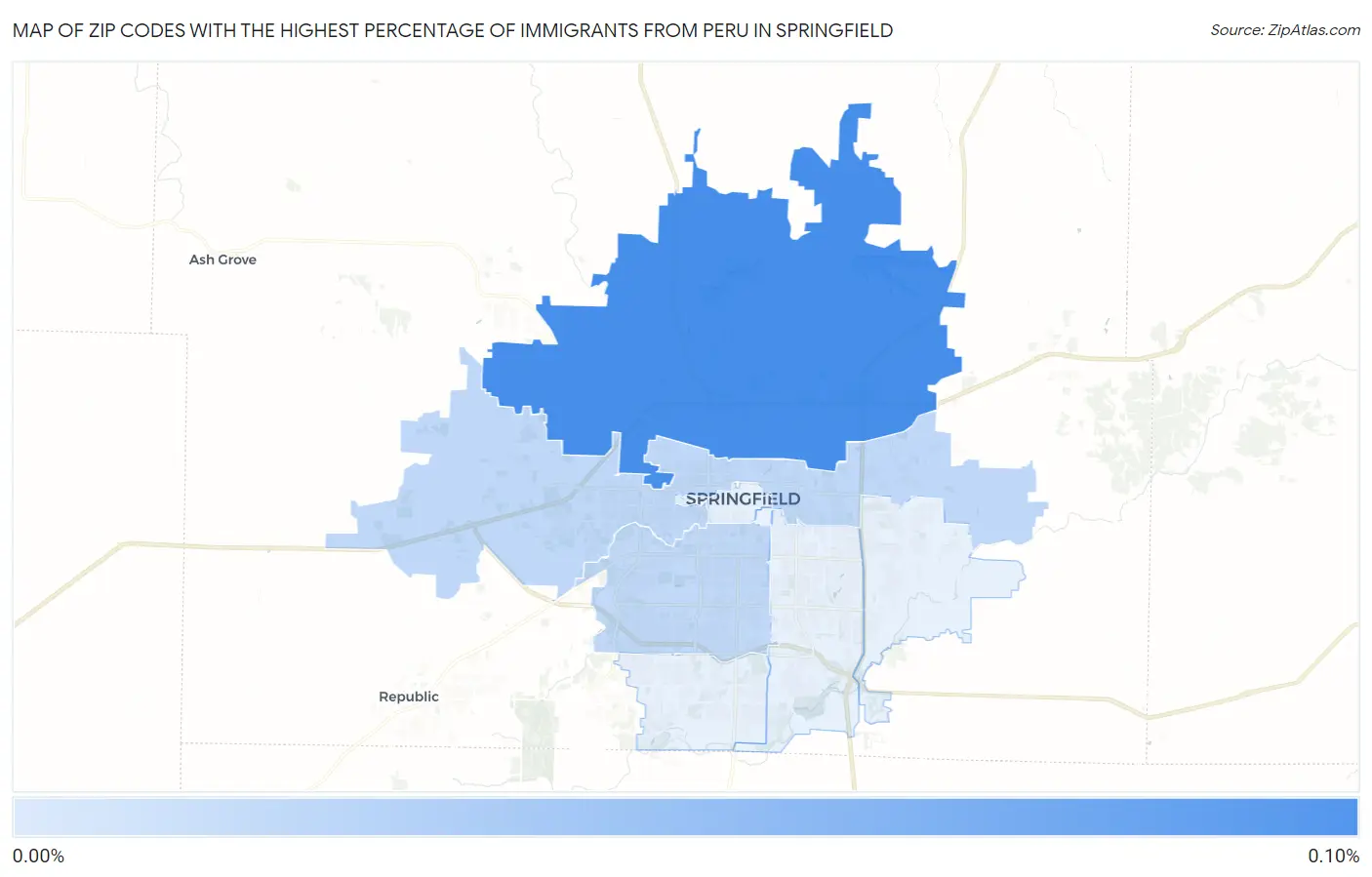 Zip Codes with the Highest Percentage of Immigrants from Peru in Springfield Map