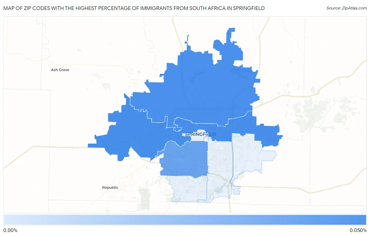 Zip Codes with the Highest Percentage of Immigrants from South Africa in Springfield Map
