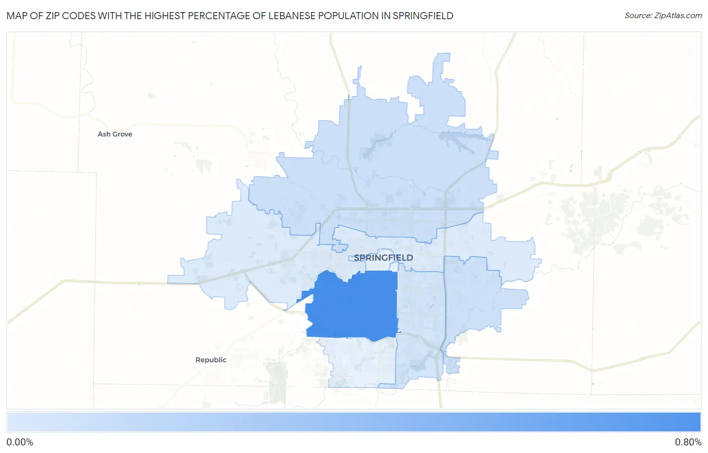 Zip Codes with the Highest Percentage of Lebanese Population in Springfield Map