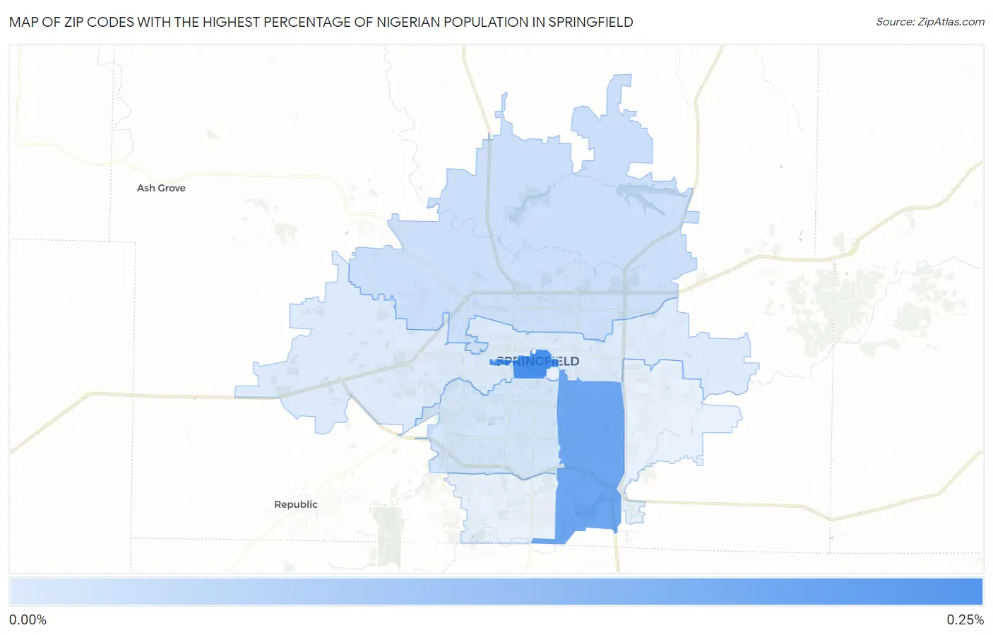 Zip Codes with the Highest Percentage of Nigerian Population in Springfield Map