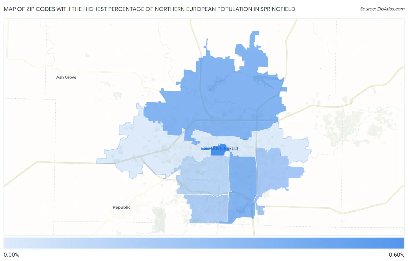 Zip Codes with the Highest Percentage of Northern European Population in Springfield Map