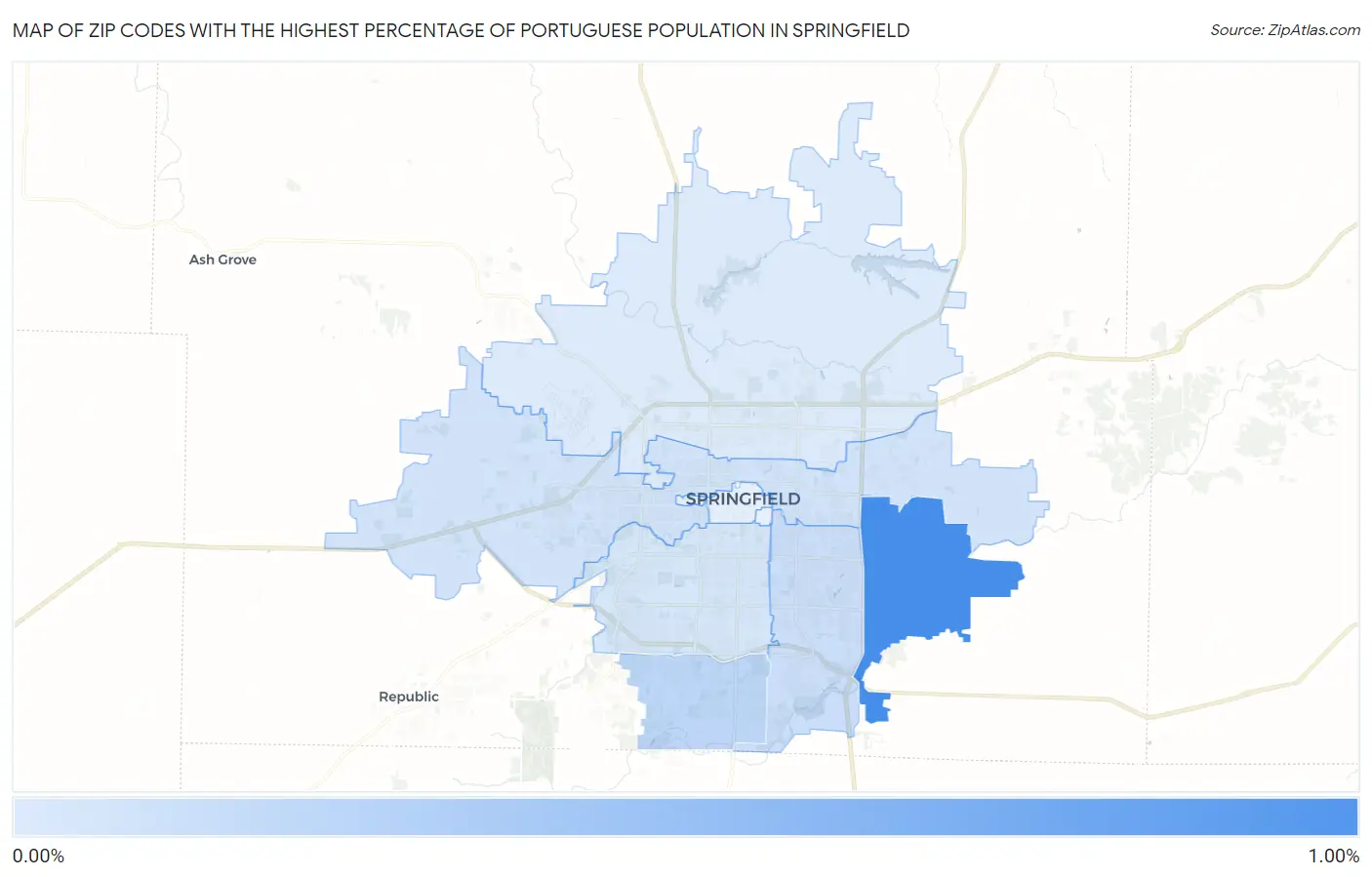 Zip Codes with the Highest Percentage of Portuguese Population in Springfield Map