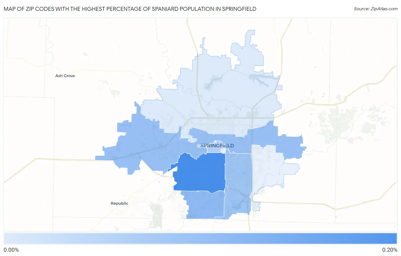 Zip Codes with the Highest Percentage of Spaniard Population in Springfield Map