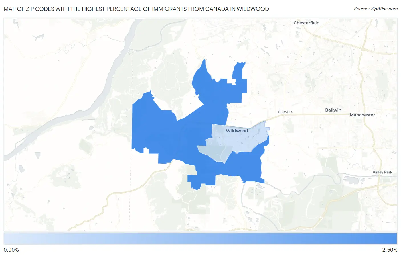 Zip Codes with the Highest Percentage of Immigrants from Canada in Wildwood Map