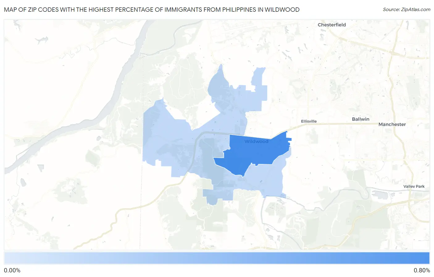 Zip Codes with the Highest Percentage of Immigrants from Philippines in Wildwood Map