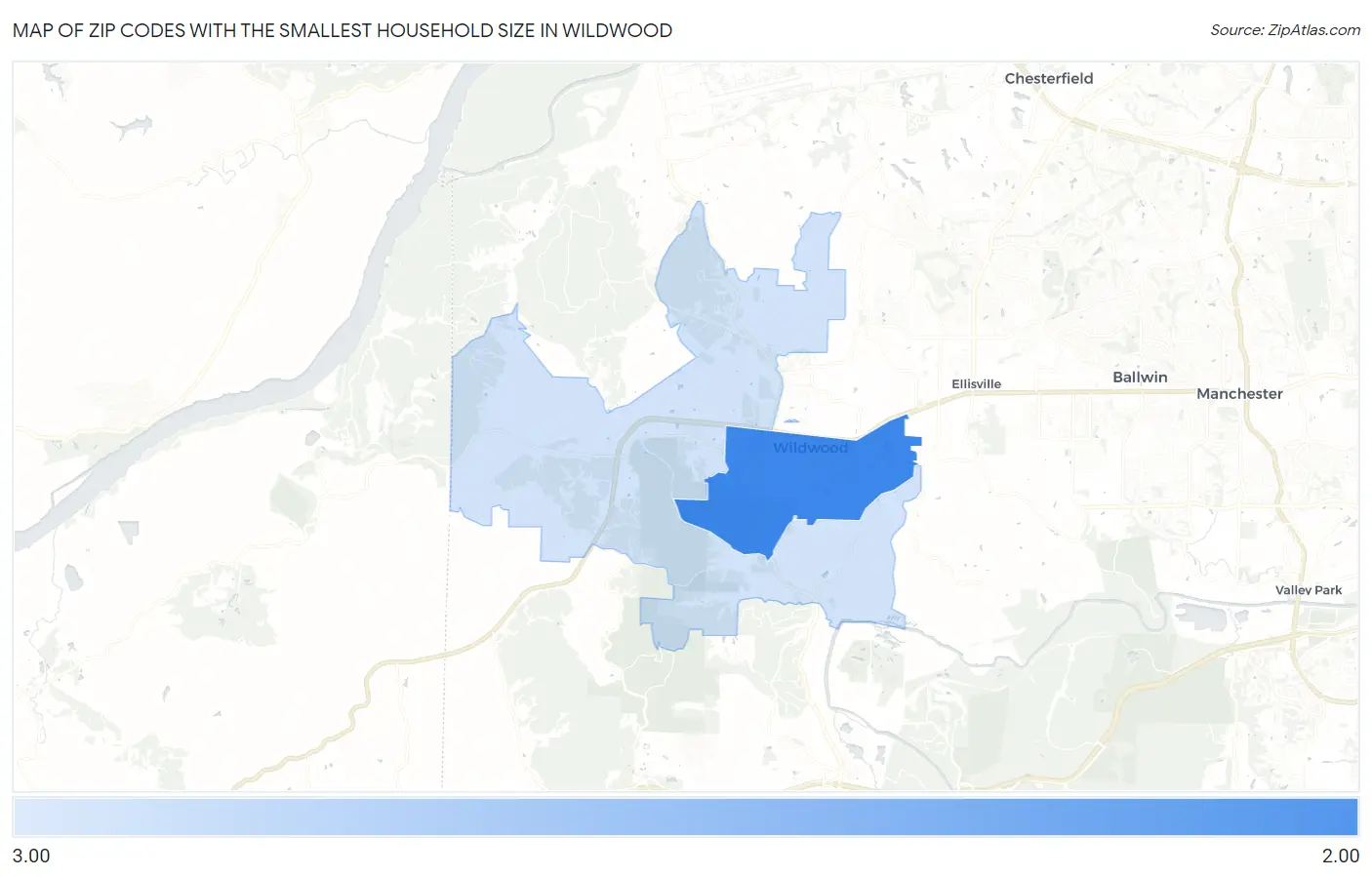 Zip Codes with the Smallest Household Size in Wildwood Map