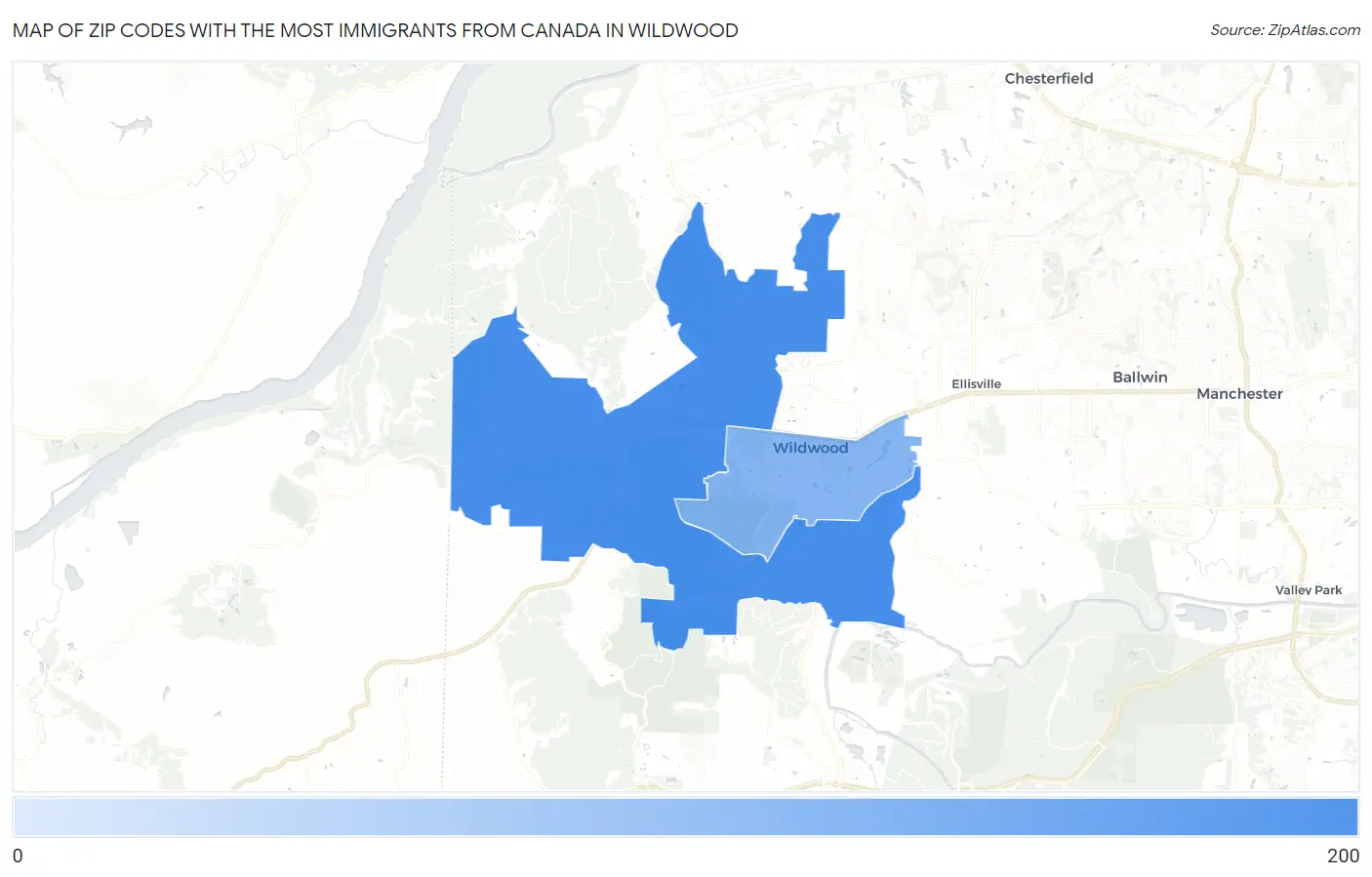 Zip Codes with the Most Immigrants from Canada in Wildwood Map