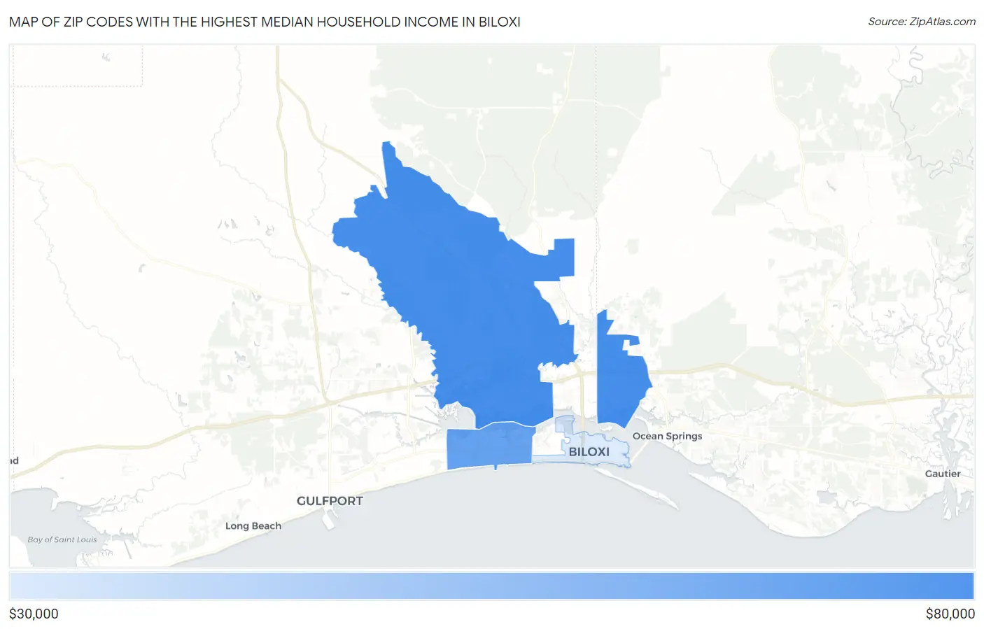 Zip Codes with the Highest Median Household Income in Biloxi Map
