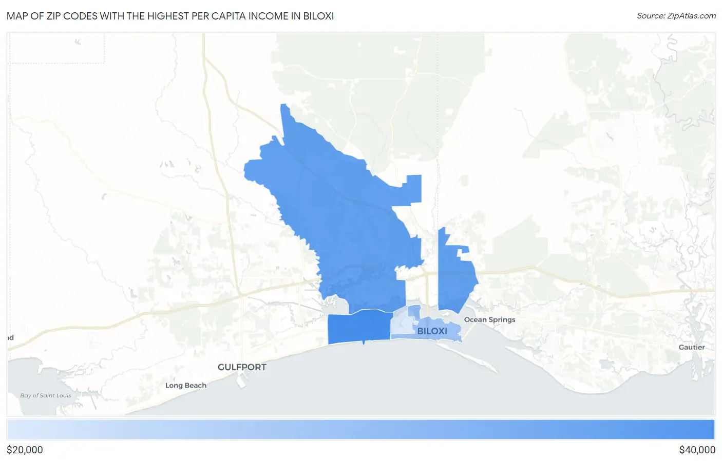 Zip Codes with the Highest Per Capita Income in Biloxi Map