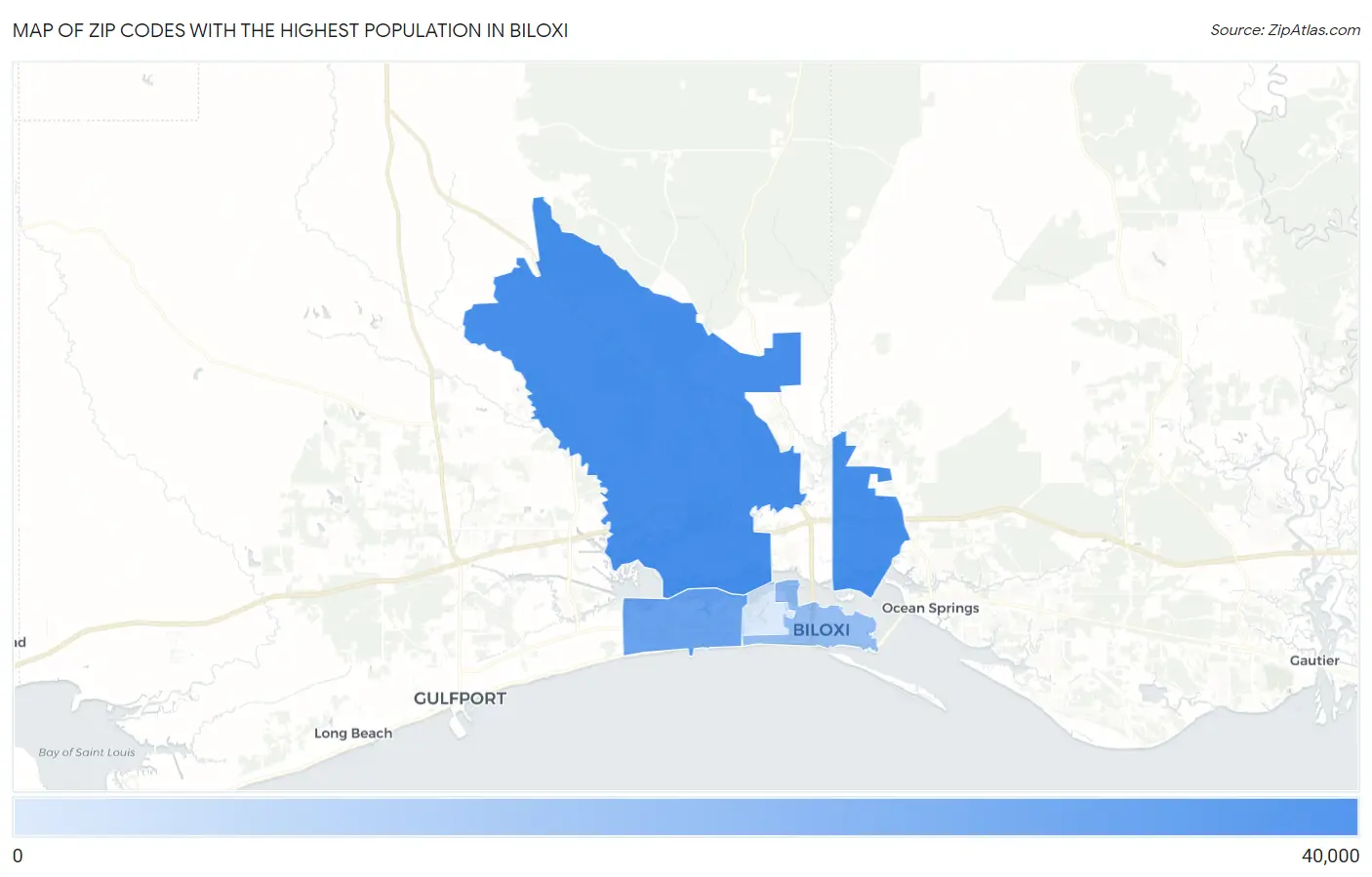 Zip Codes with the Highest Population in Biloxi Map