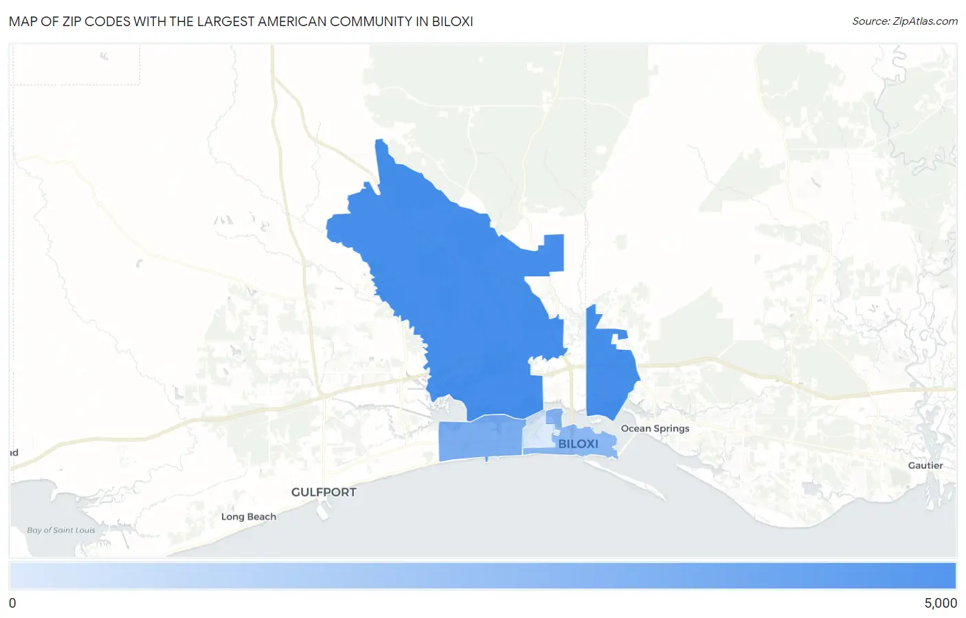 Zip Codes with the Largest American Community in Biloxi Map