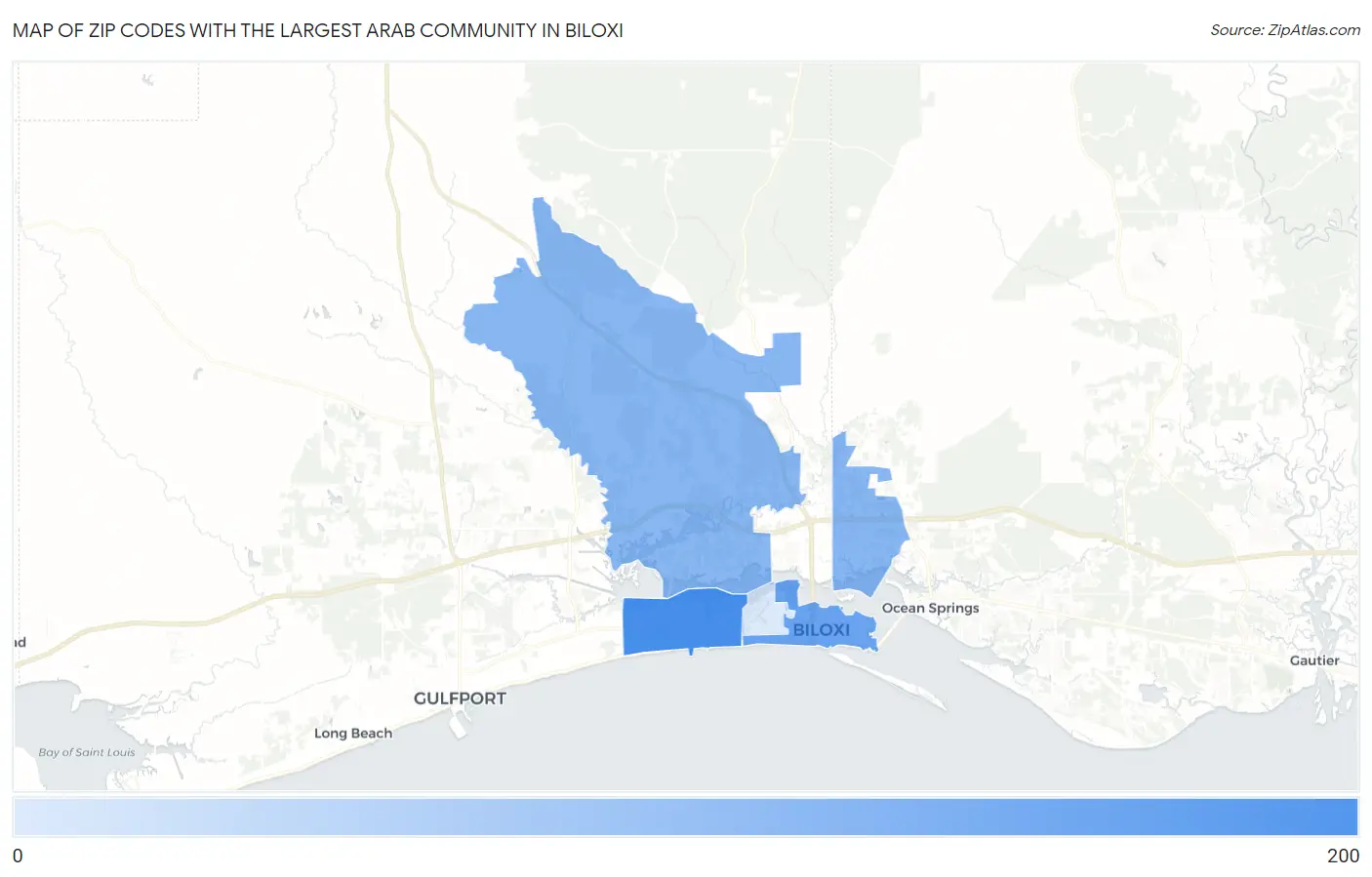 Zip Codes with the Largest Arab Community in Biloxi Map