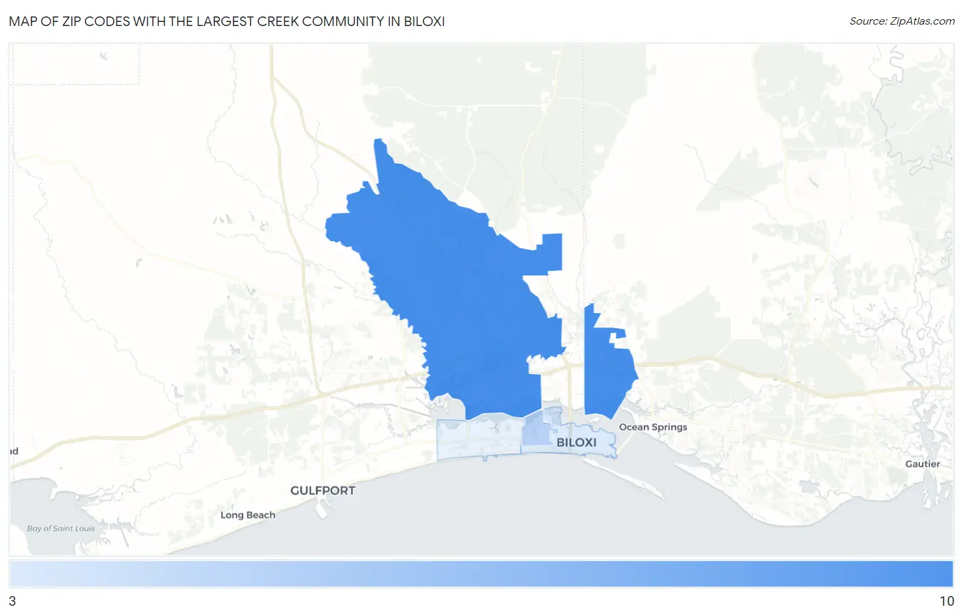 Zip Codes with the Largest Creek Community in Biloxi Map