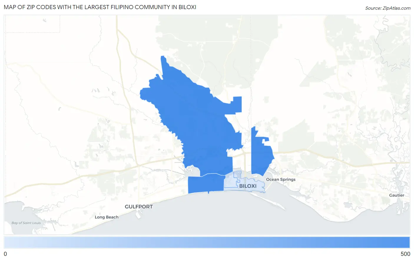 Zip Codes with the Largest Filipino Community in Biloxi Map