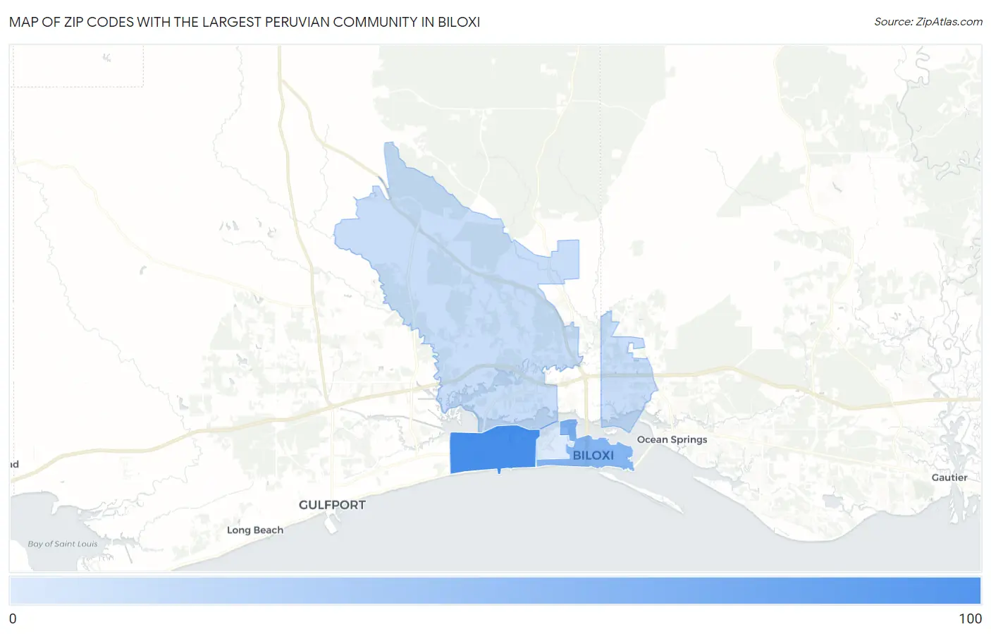 Zip Codes with the Largest Peruvian Community in Biloxi Map