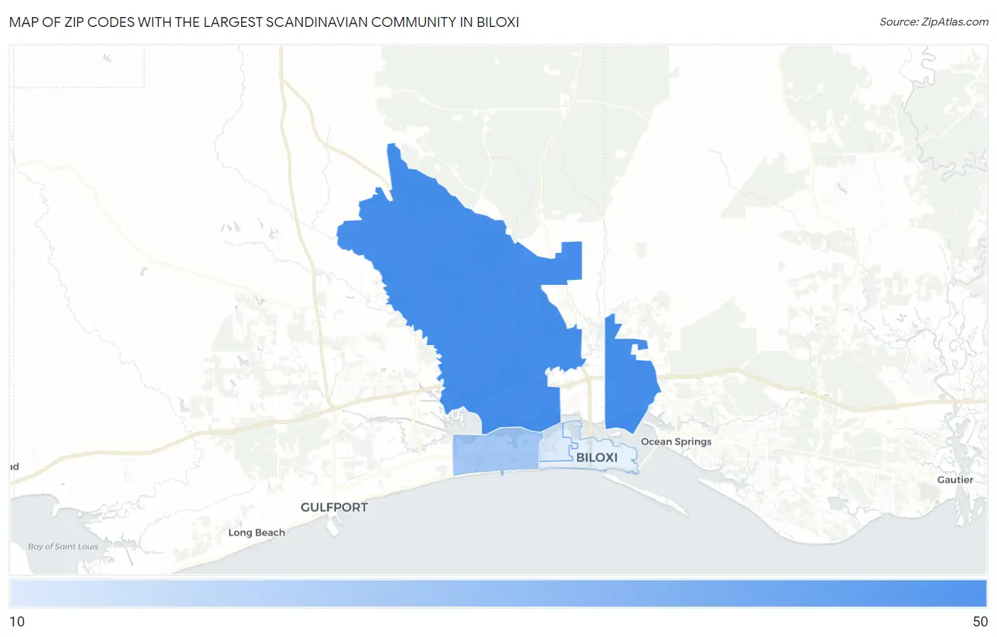 Zip Codes with the Largest Scandinavian Community in Biloxi Map