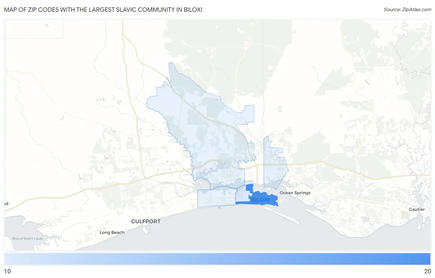 Zip Codes with the Largest Slavic Community in Biloxi Map