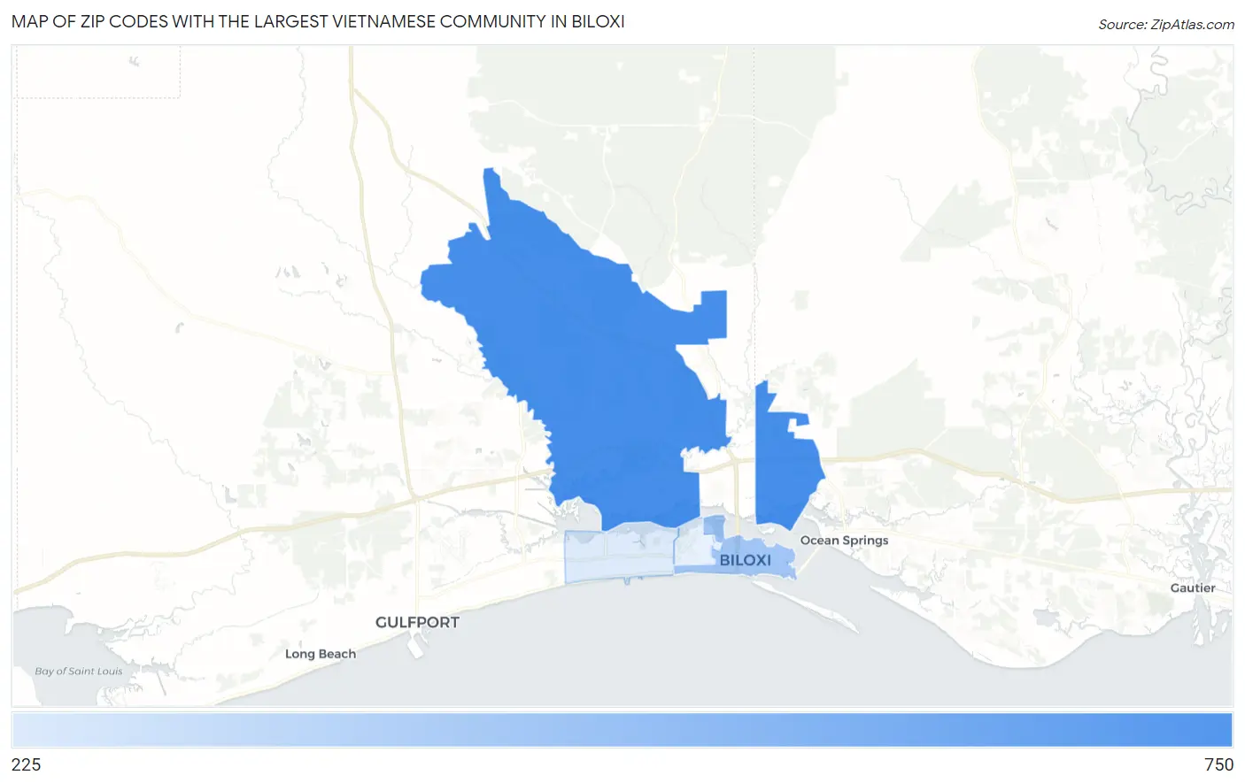 Zip Codes with the Largest Vietnamese Community in Biloxi Map