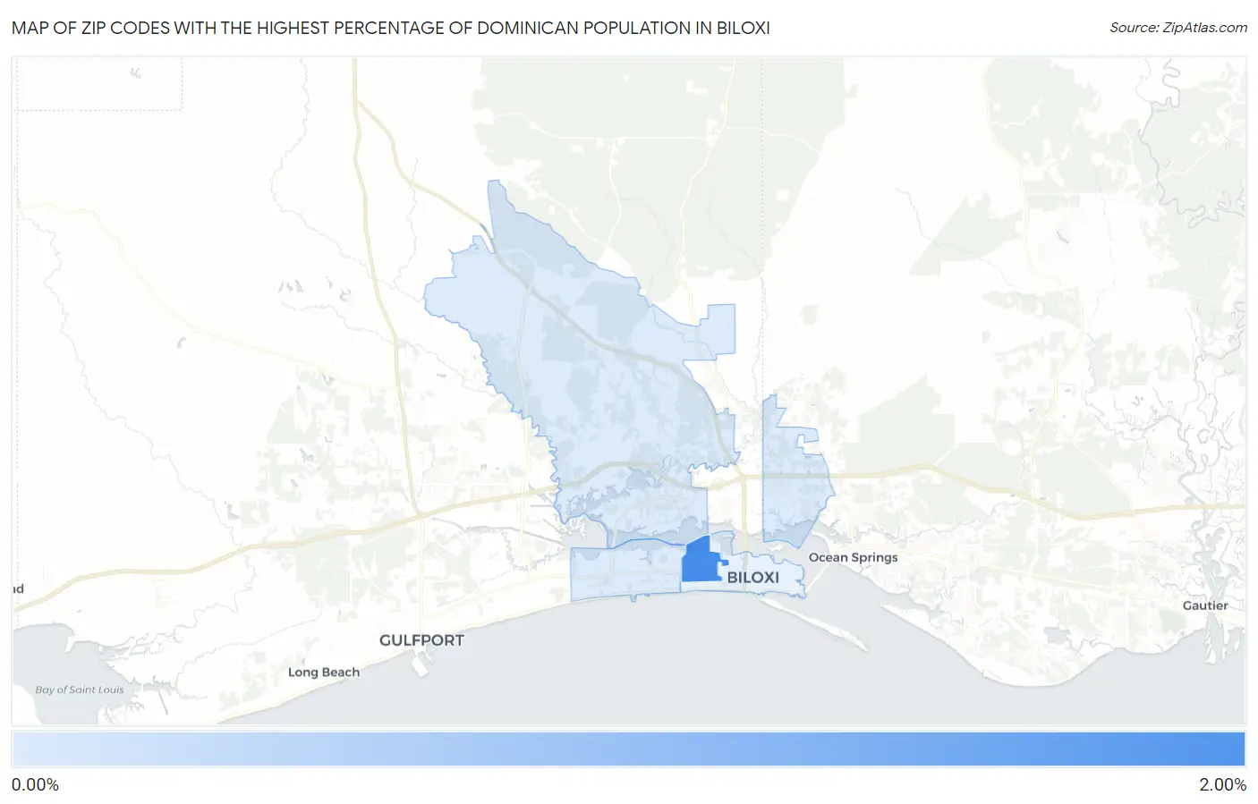 Zip Codes with the Highest Percentage of Dominican Population in Biloxi Map