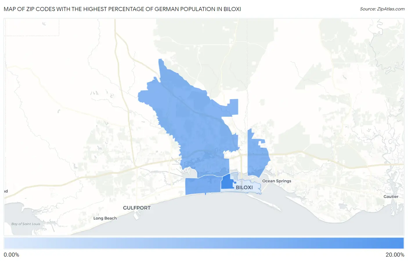 Zip Codes with the Highest Percentage of German Population in Biloxi Map