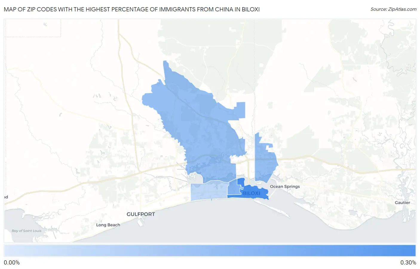 Zip Codes with the Highest Percentage of Immigrants from China in Biloxi Map