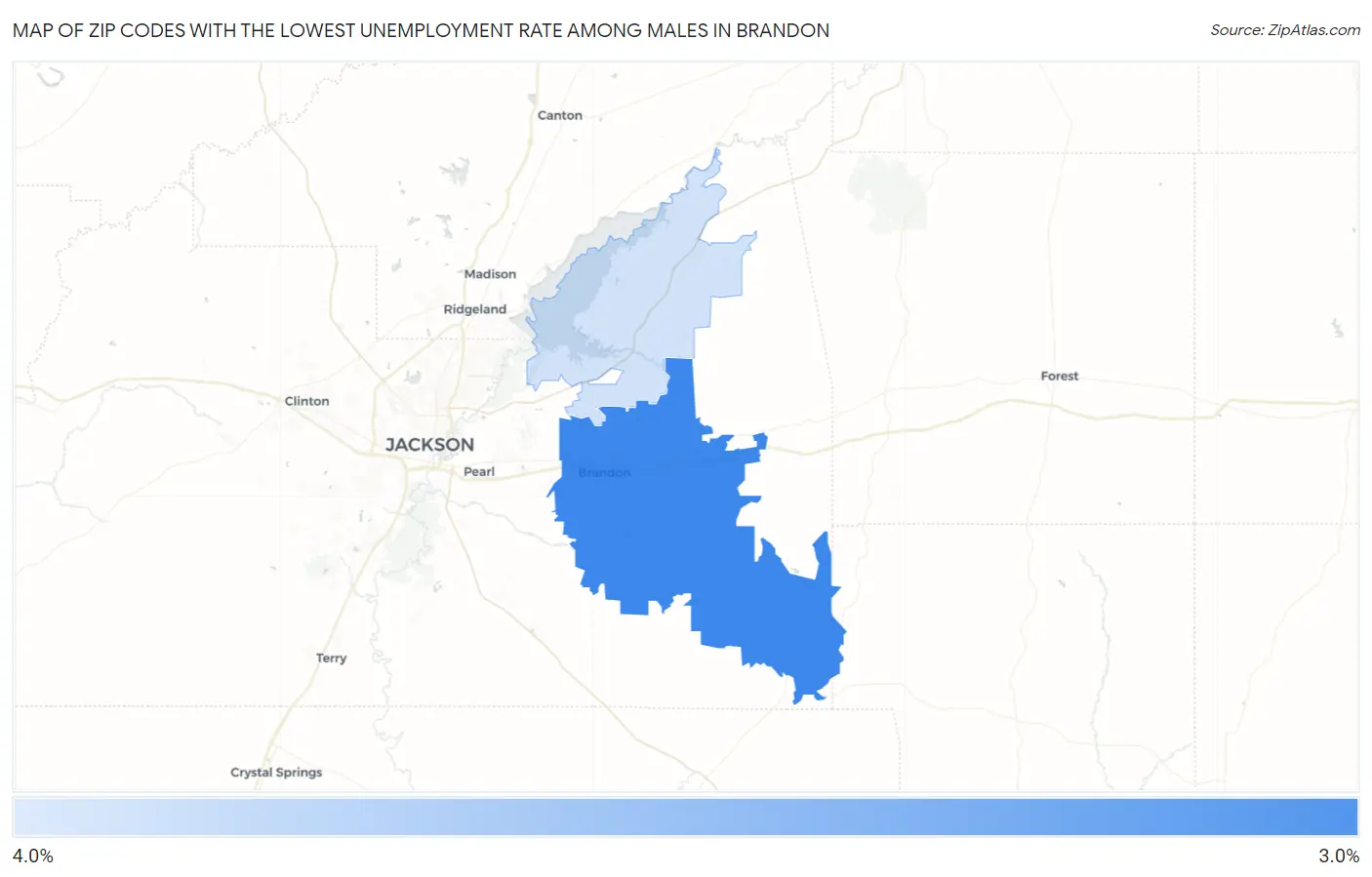 Zip Codes with the Lowest Unemployment Rate Among Males in Brandon Map