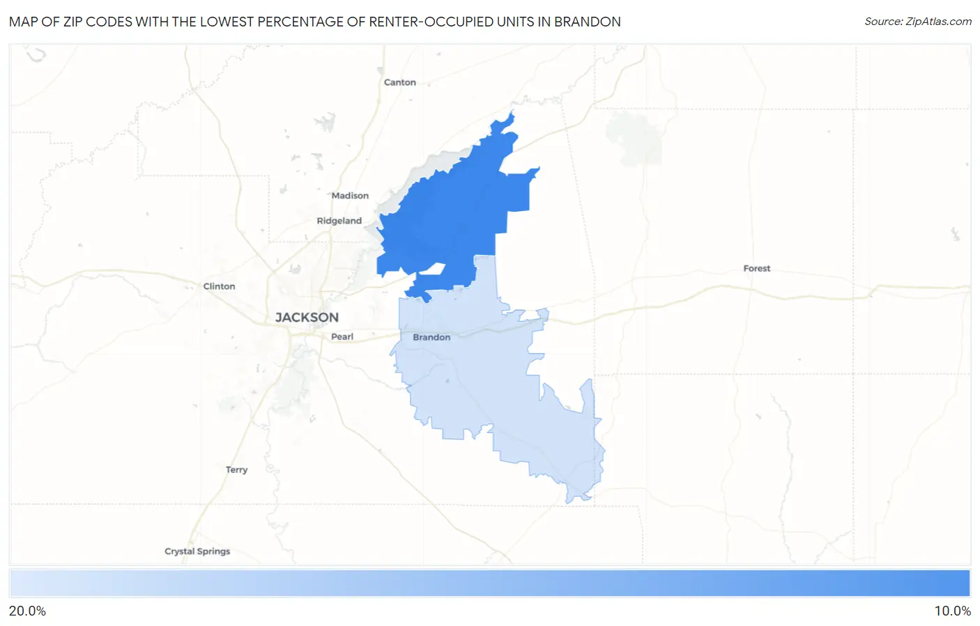 Zip Codes with the Lowest Percentage of Renter-Occupied Units in Brandon Map