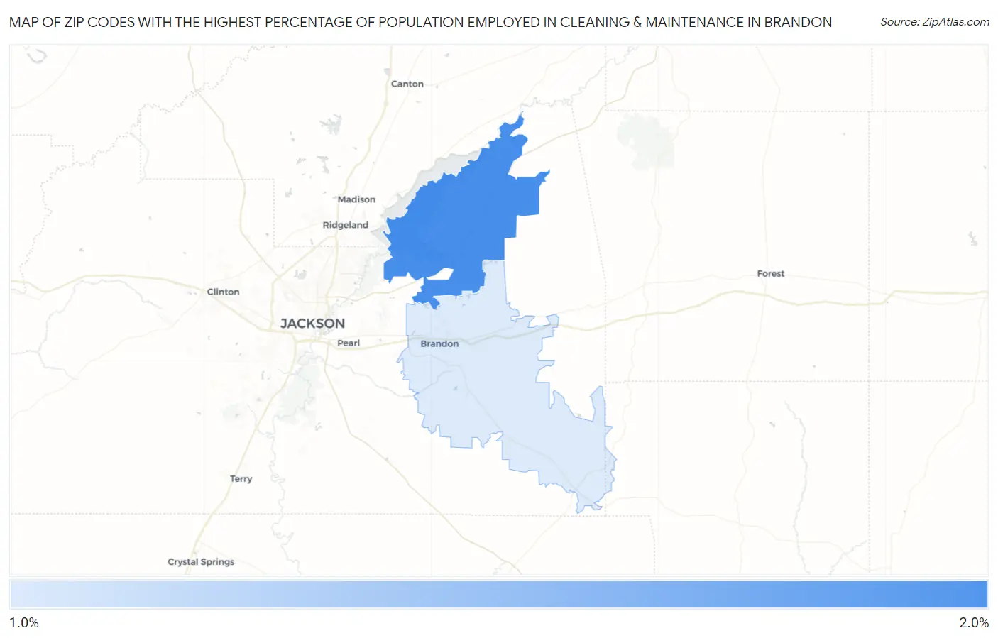 Zip Codes with the Highest Percentage of Population Employed in Cleaning & Maintenance in Brandon Map