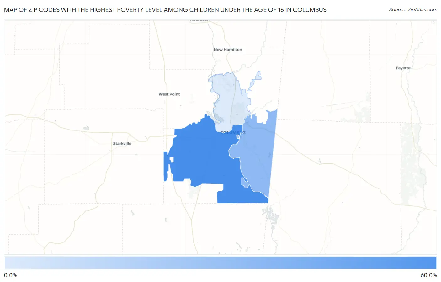 Zip Codes with the Highest Poverty Level Among Children Under the Age of 16 in Columbus Map