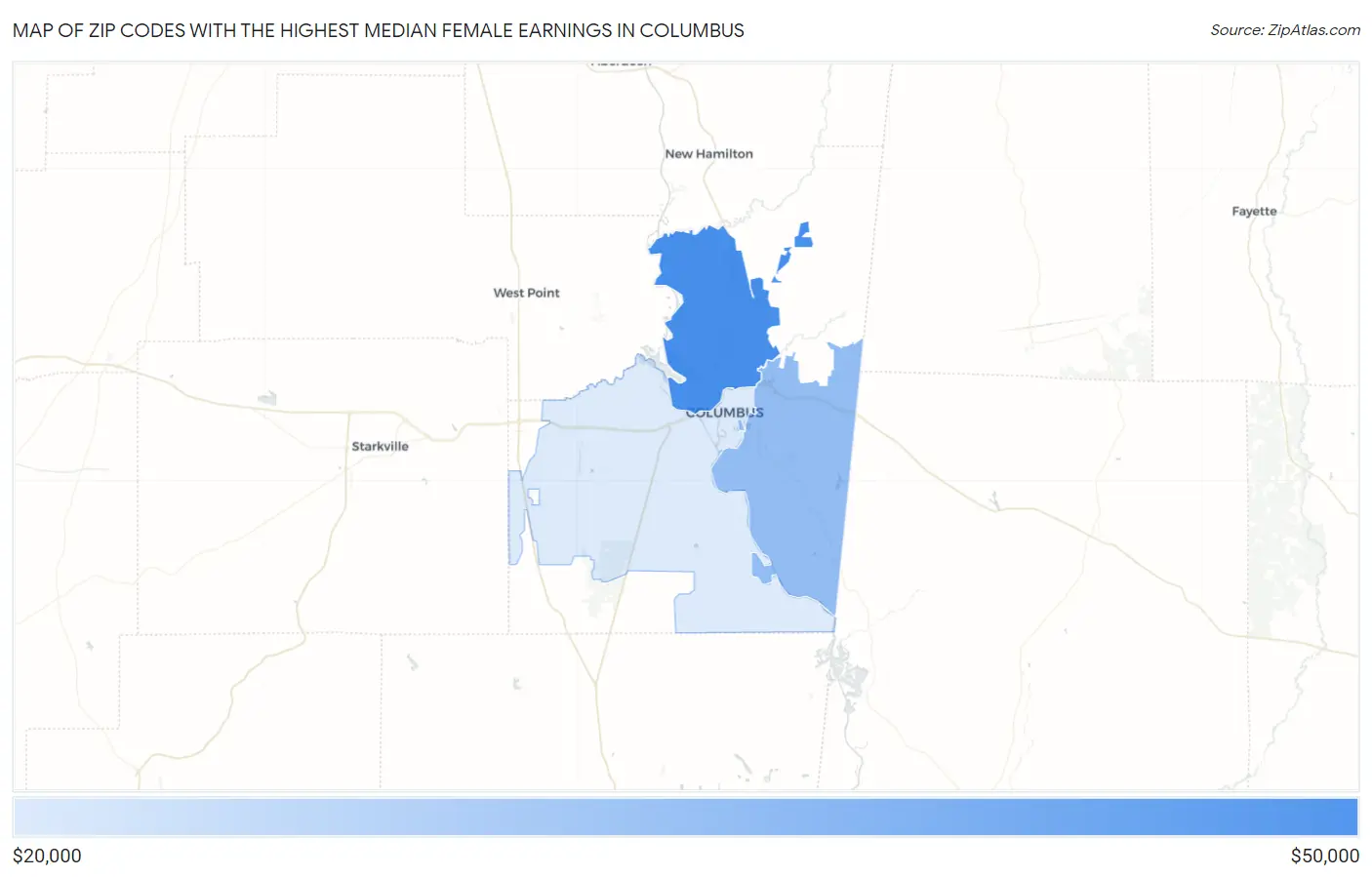 Zip Codes with the Highest Median Female Earnings in Columbus Map